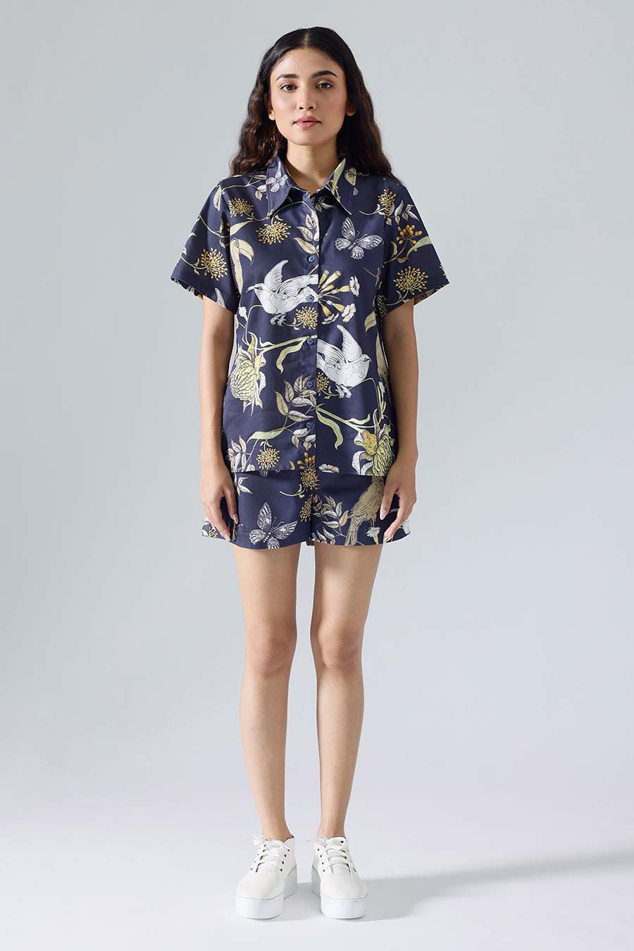 Navy Printed Toucan Shorts Set