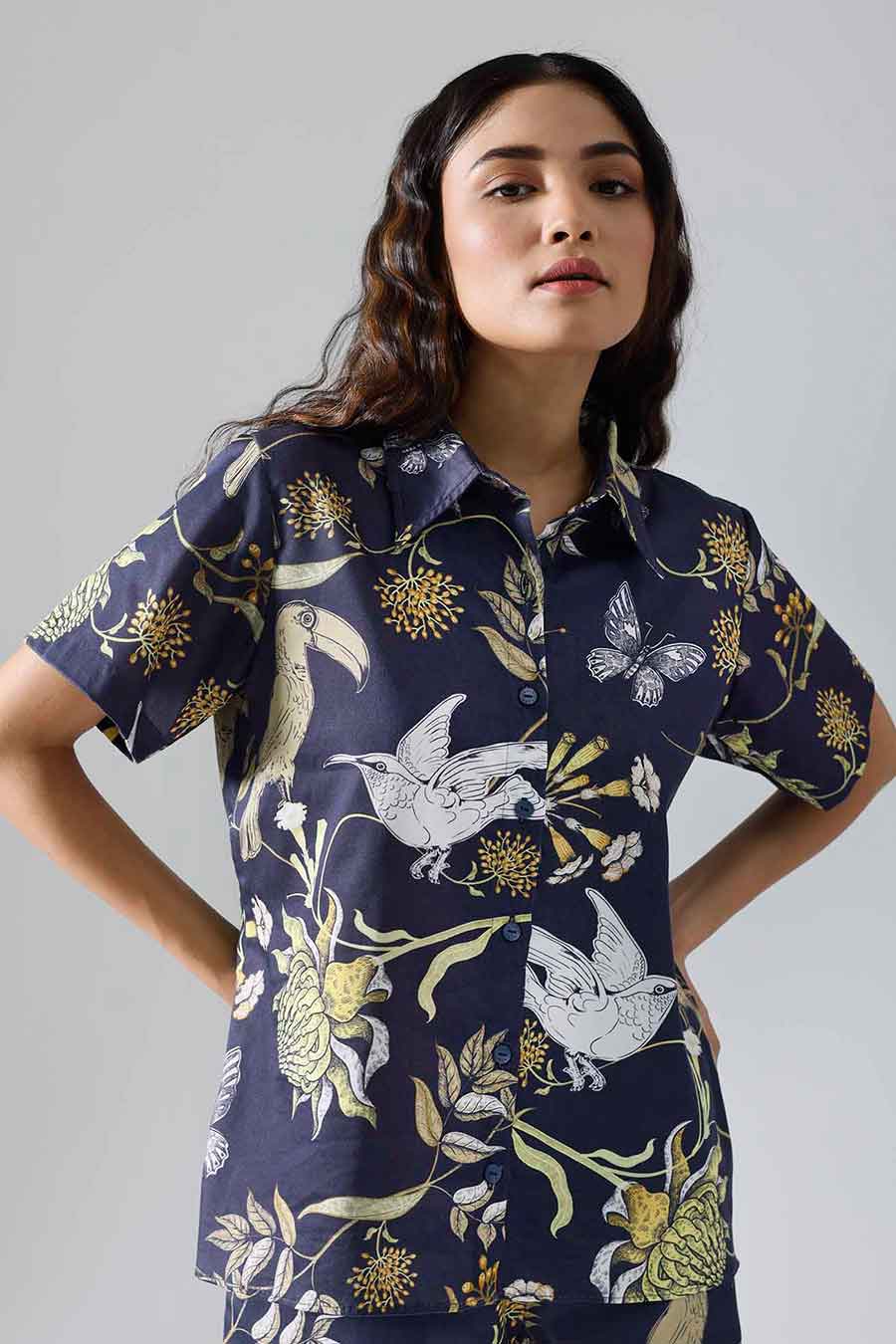 Navy Printed Toucan Shorts Set