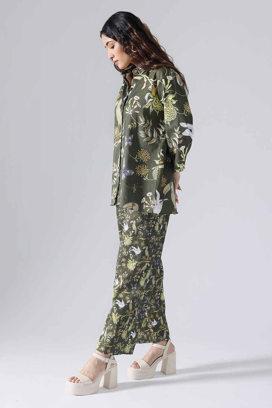 Olive Printed Toucan Co-ord Set