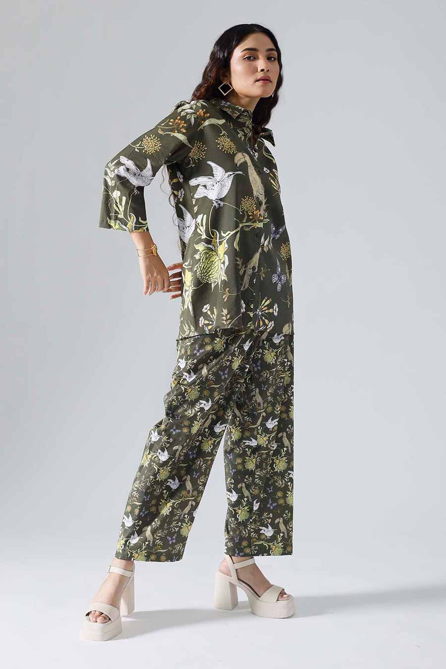 Olive Printed Toucan Co-ord Set
