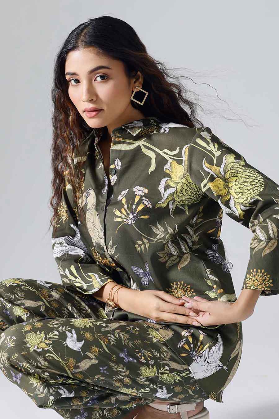 Olive Printed Toucan Co-ord Set