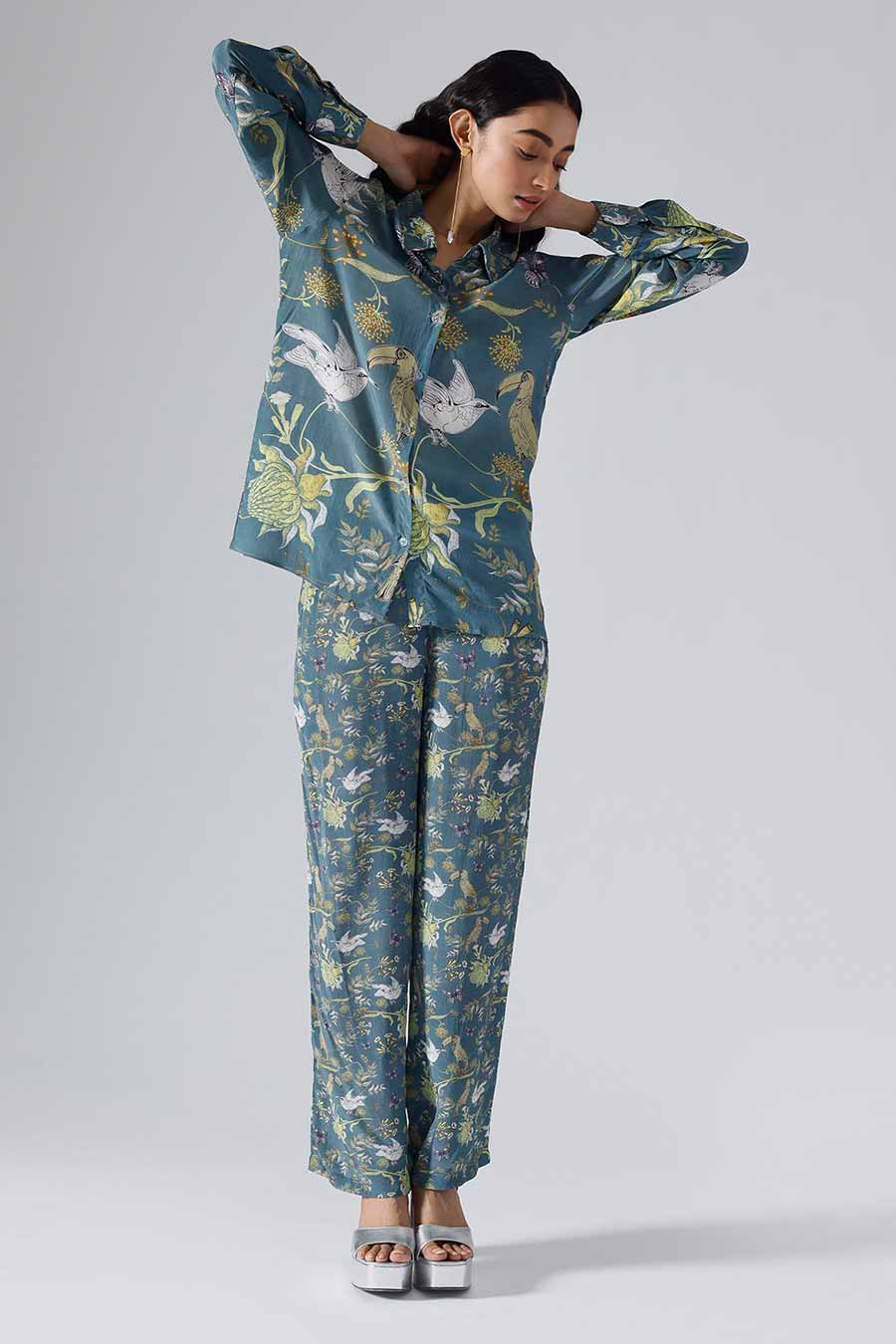 Teal Printed Toucan Co-ord Set