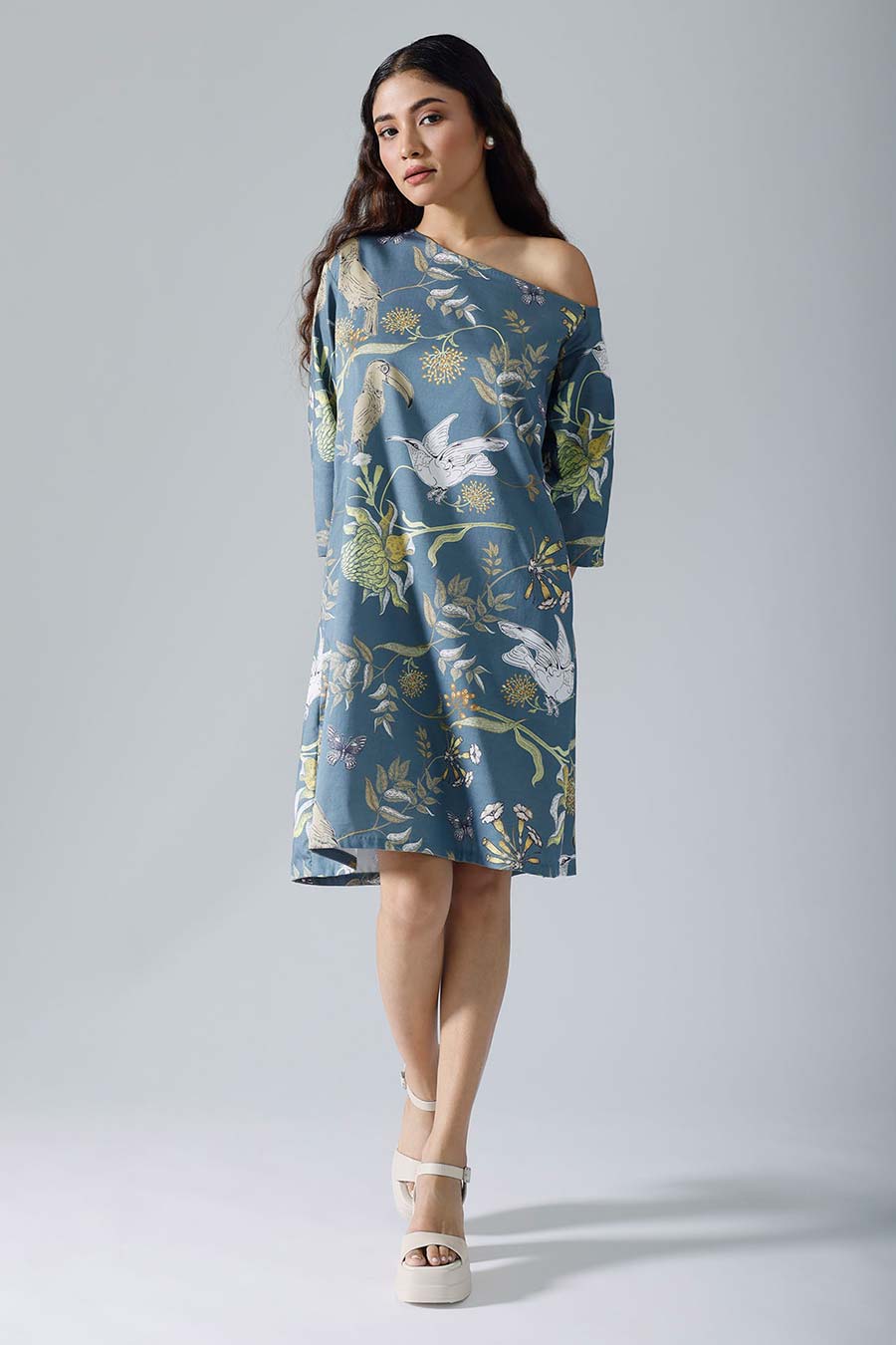 Teal Printed Toucan Dress