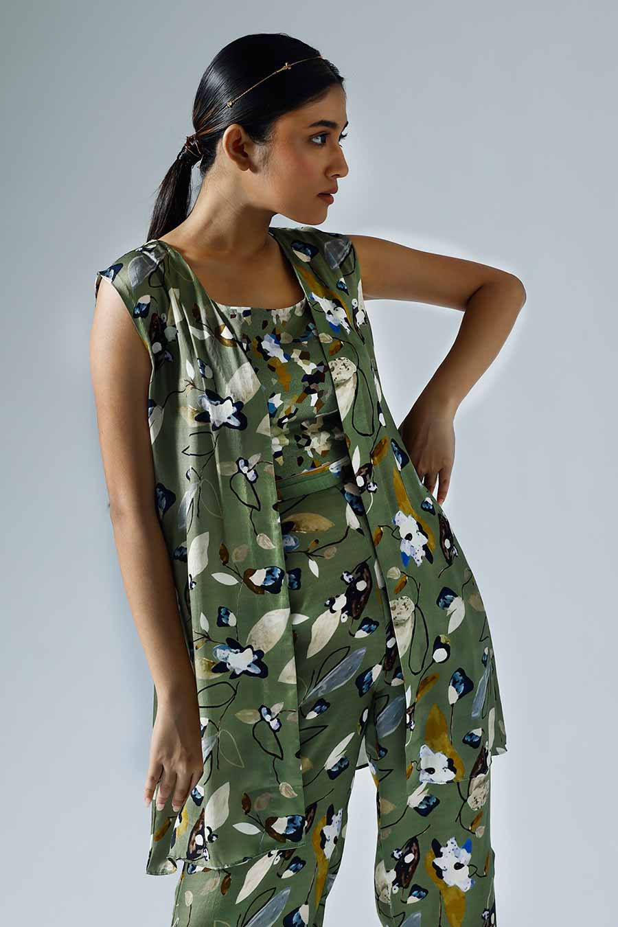 Green Printed Vivid Jacket and Pant Co-ord Set