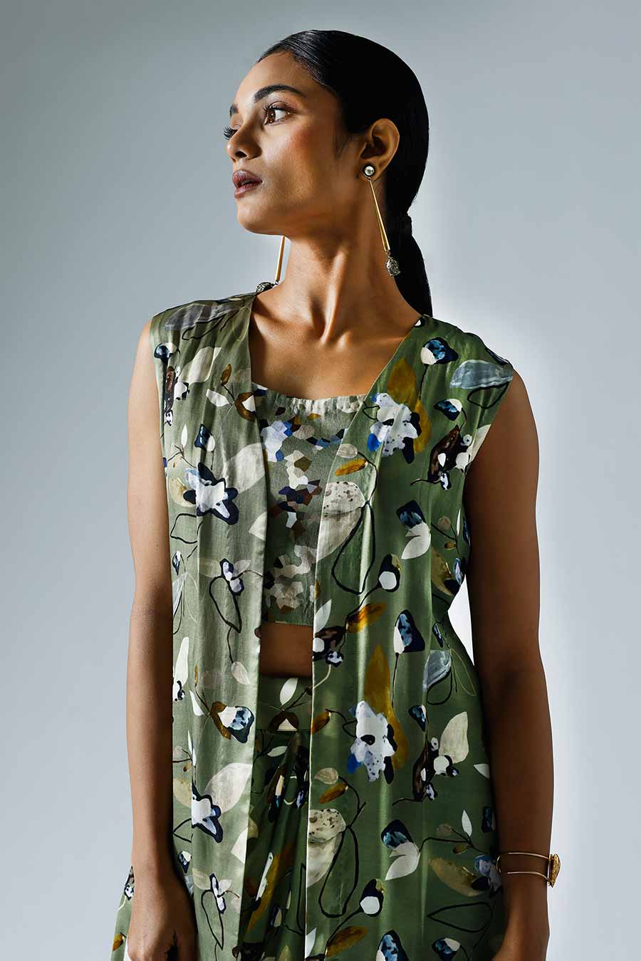 Green Printed Jacket and Skirt Co-ord Set