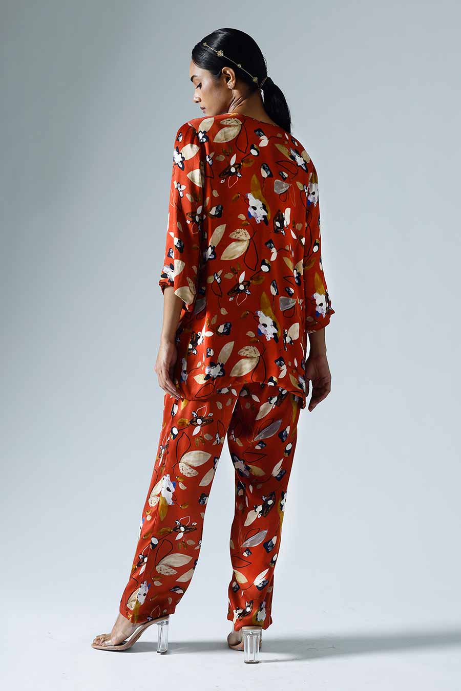 Red Printed Vivid Jacket and Pant Co-ord Set