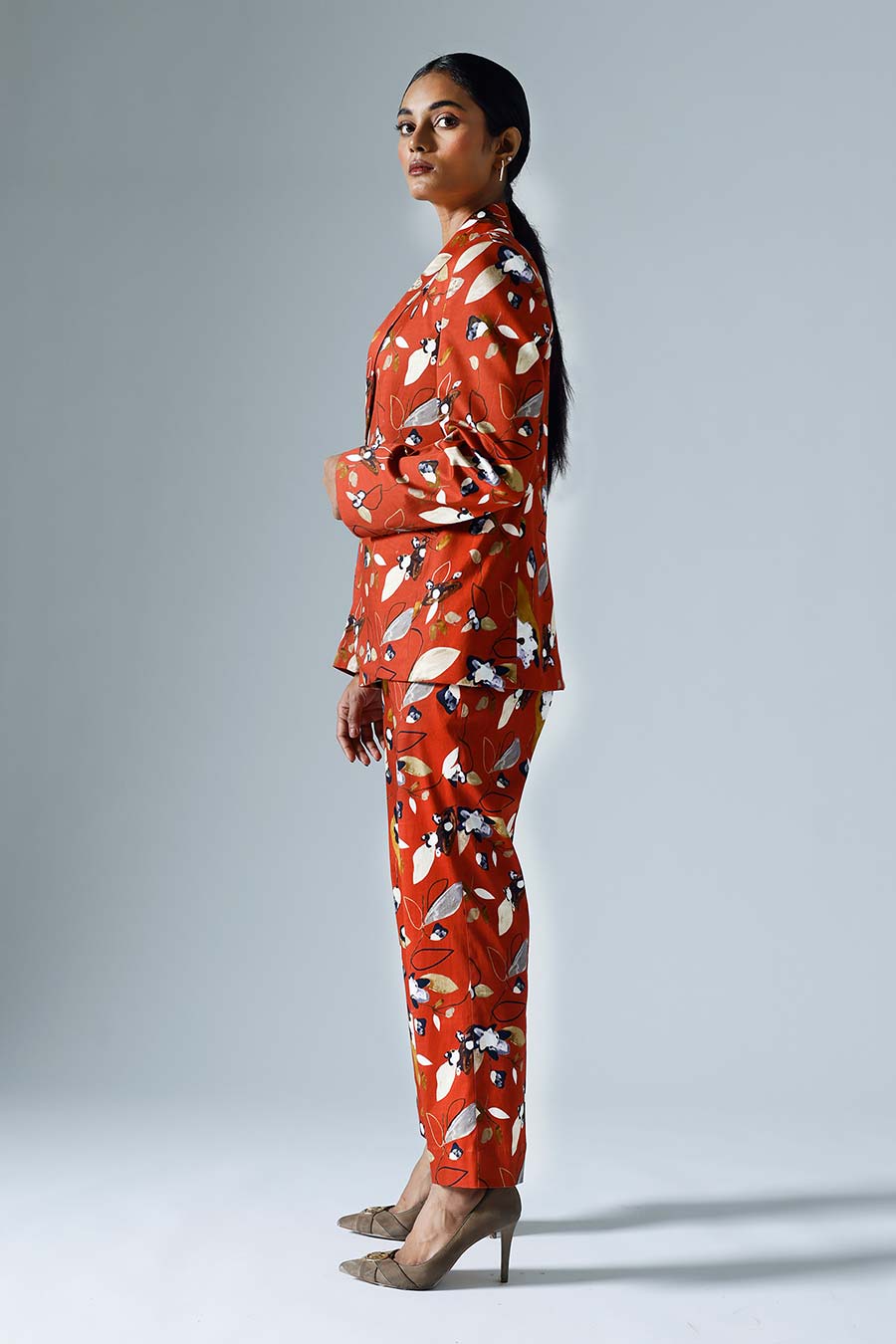 Red Printed Vivid Pant Suit