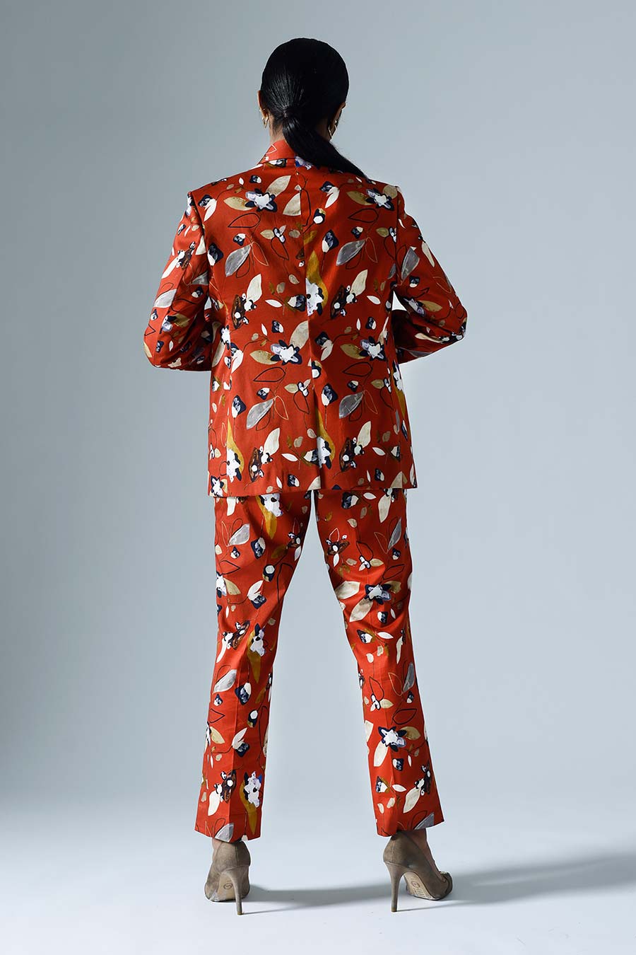 Red Printed Vivid Pant Suit