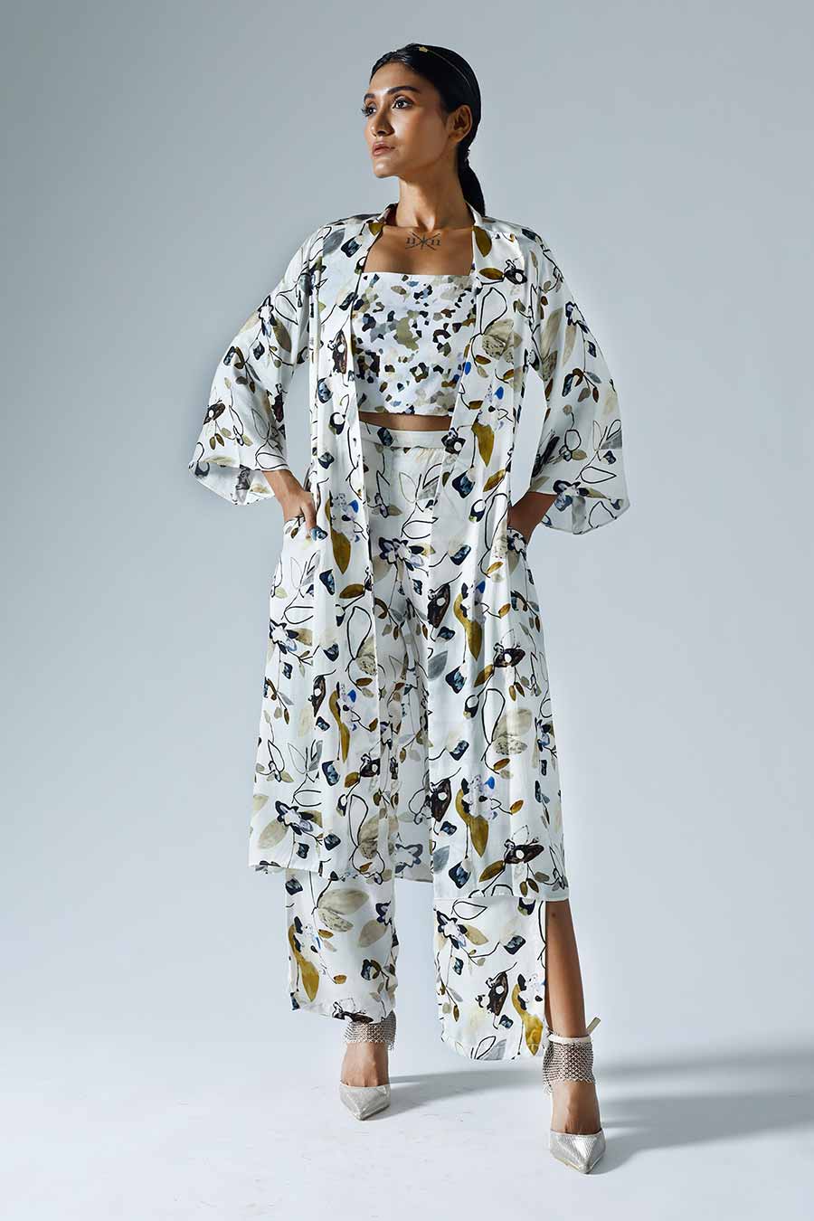 White Printed Vivid Jacket and Pant Co-ord Set