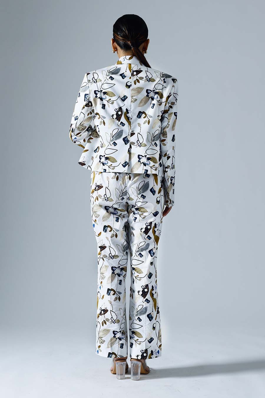 White Printed Vivid Pant Suit