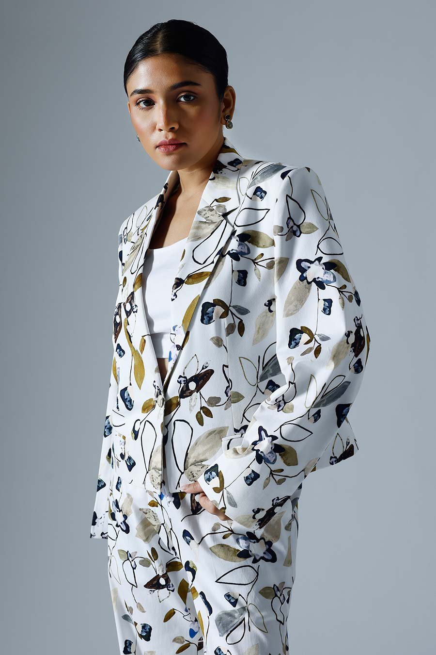 White Printed Vivid Pant Suit