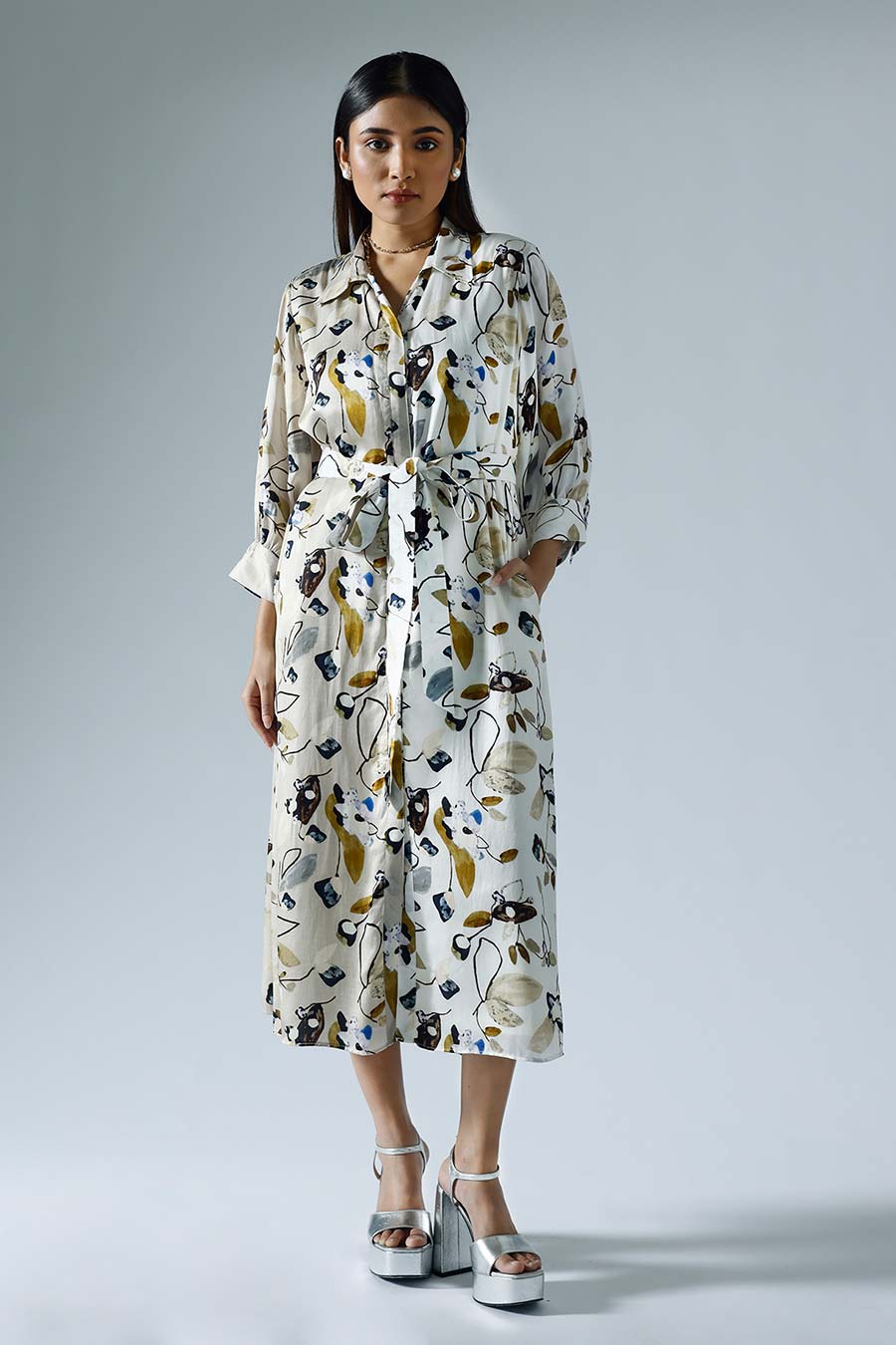 White Printed Vivid Shirt Dress