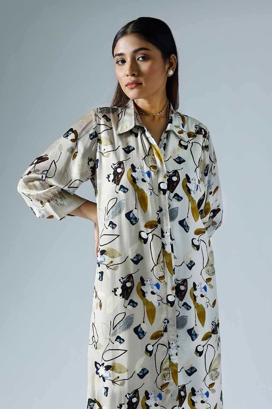 White Printed Vivid Shirt Dress