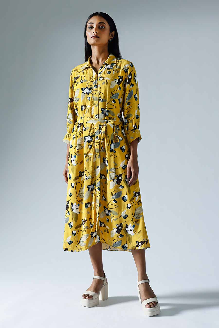 Yellow Printed Vivid Shirt Dress