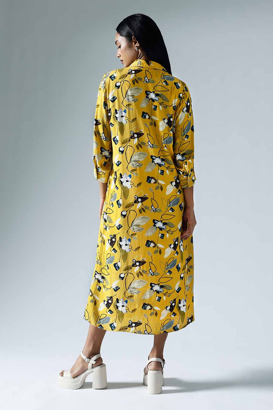 Yellow Printed Vivid Shirt Dress