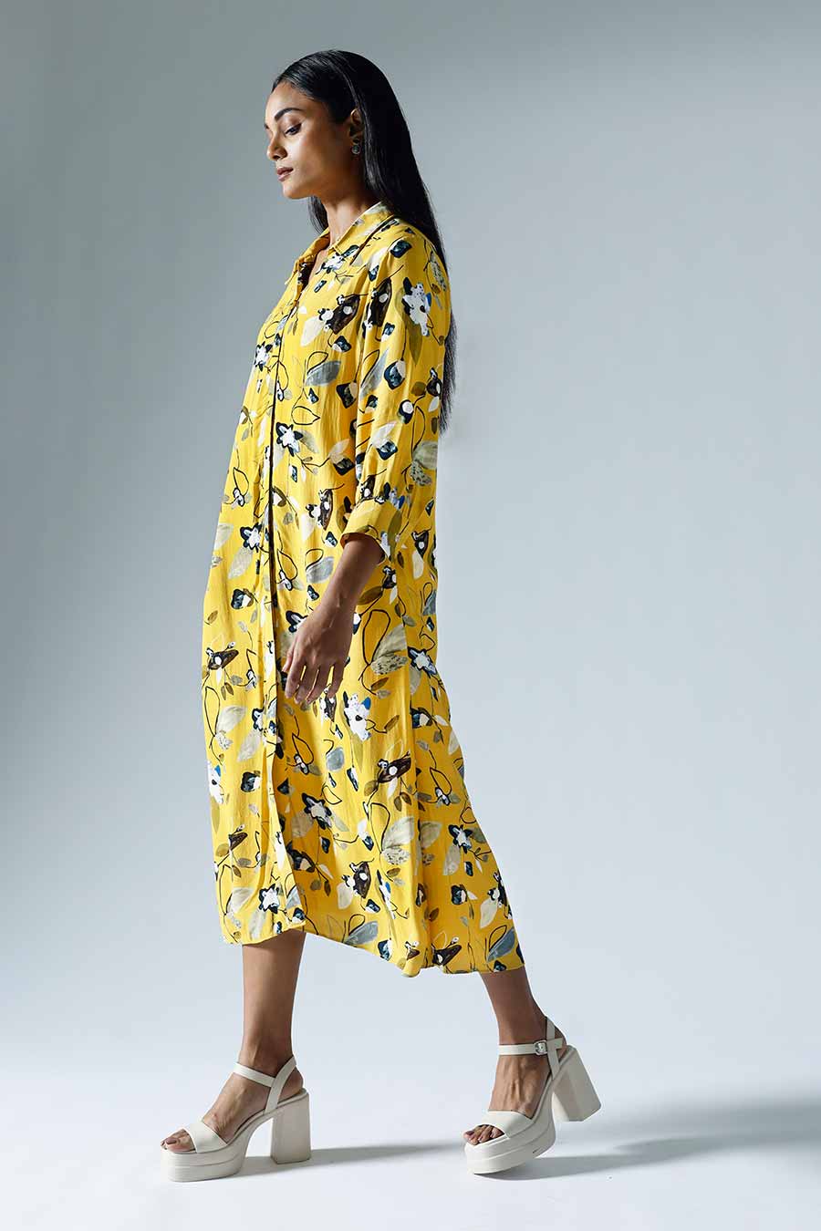 Yellow Printed Vivid Shirt Dress