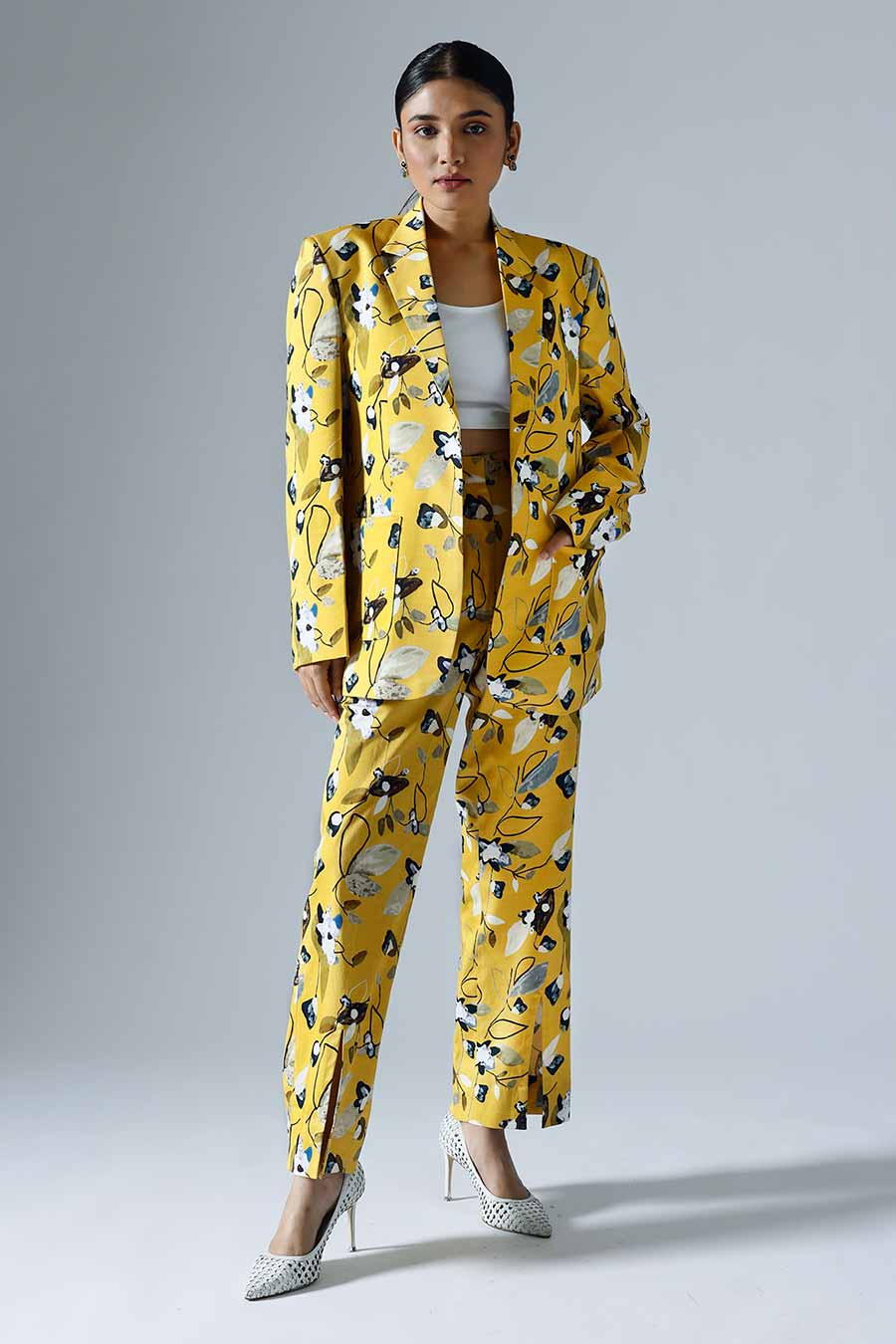 Yellow Printed Vivid Pant Suit