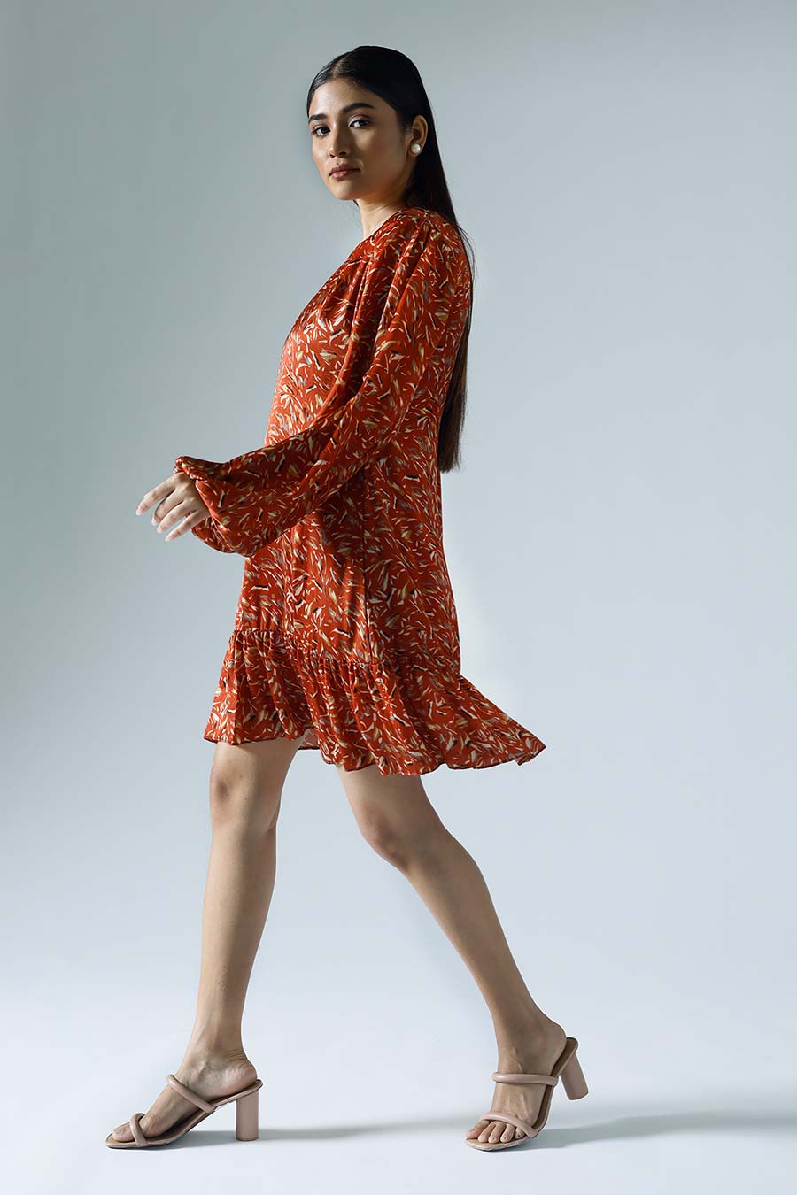 Red Printed Waves Shift Dress