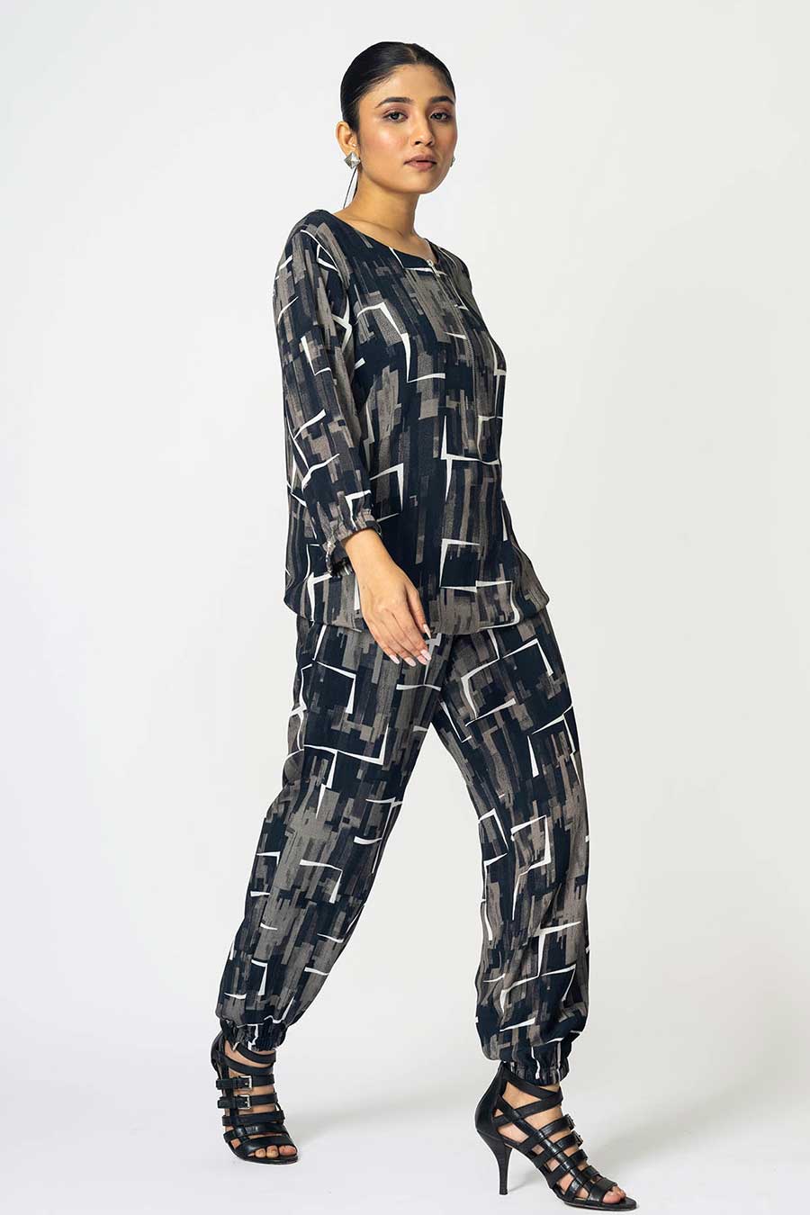 Charcoal Brick Printed Top & Jogger Co-Ord Set