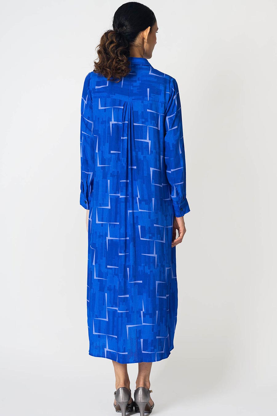 Blue Brick Printed Long Dress