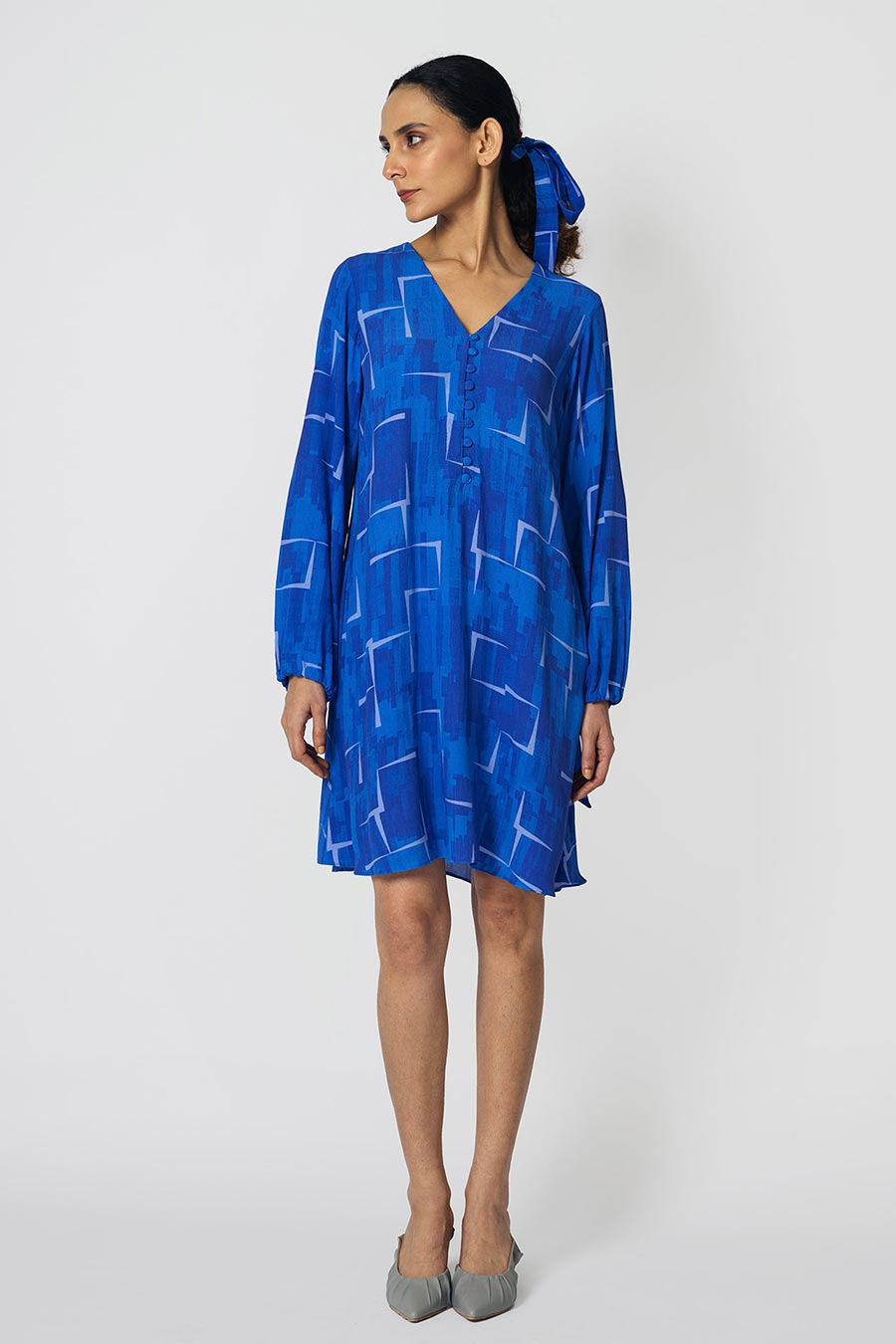 Blue Brick Printed Shift Dress