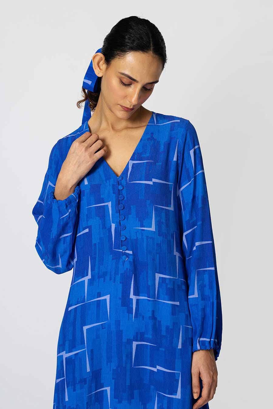 Blue Brick Printed Shift Dress