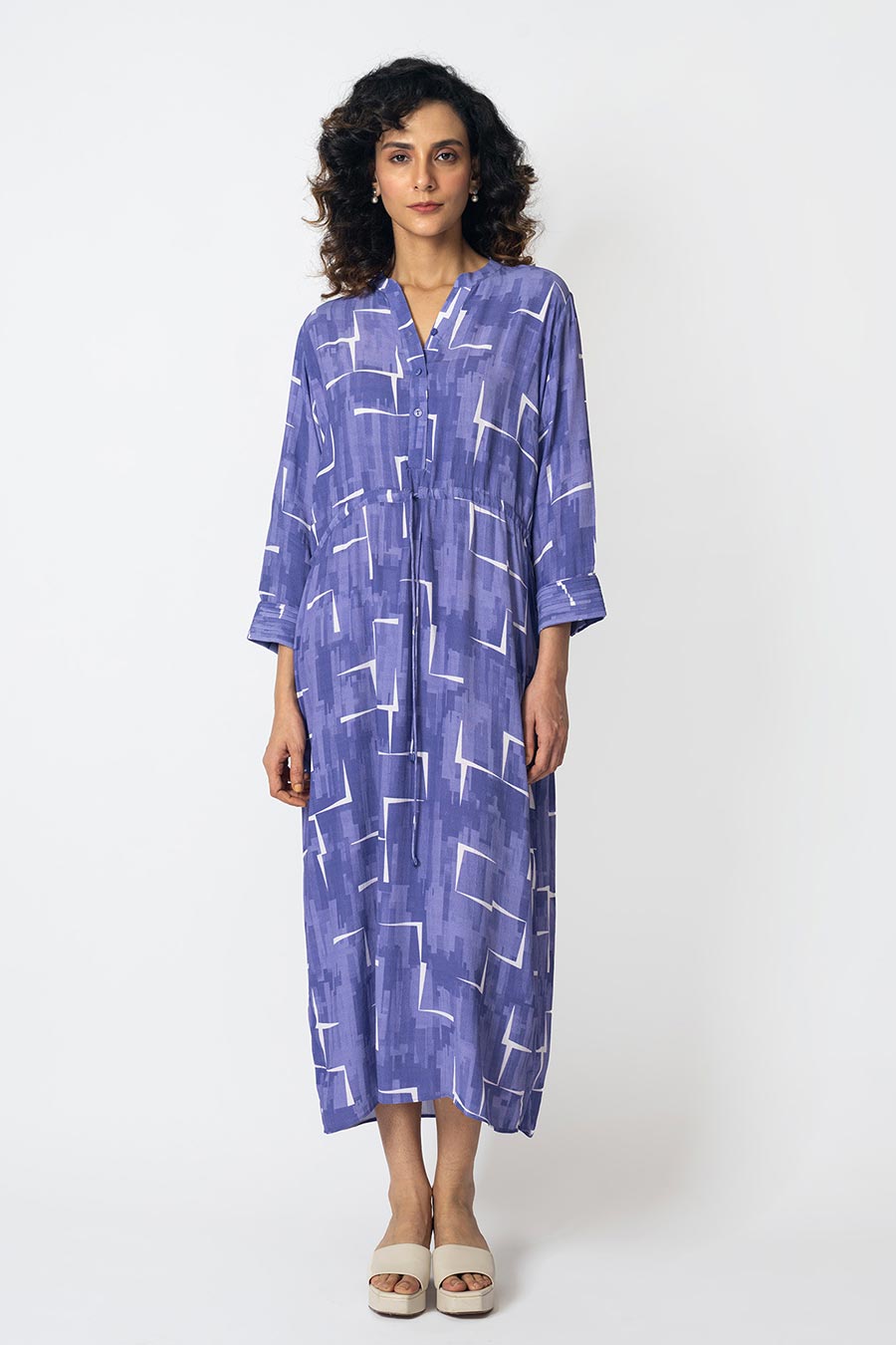 Lilac Brick Printed Drawstring Dress