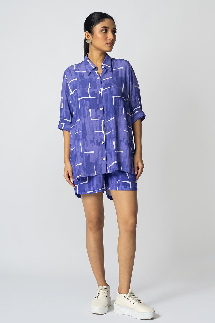 Lilac Brick Printed Shirt, Inner & Shorts Co-Ord Set