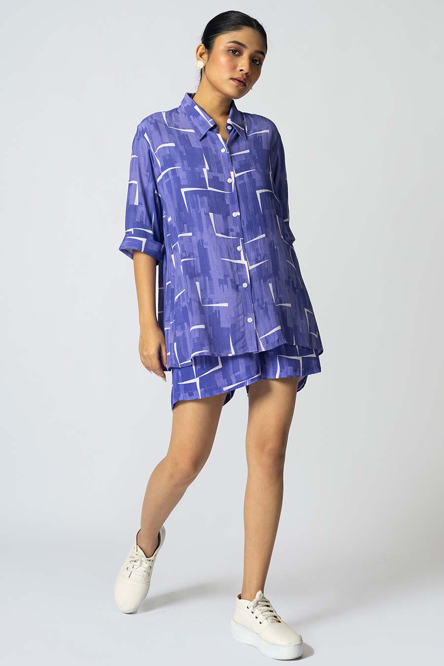 Lilac Brick Printed Shirt, Inner & Shorts Co-Ord Set