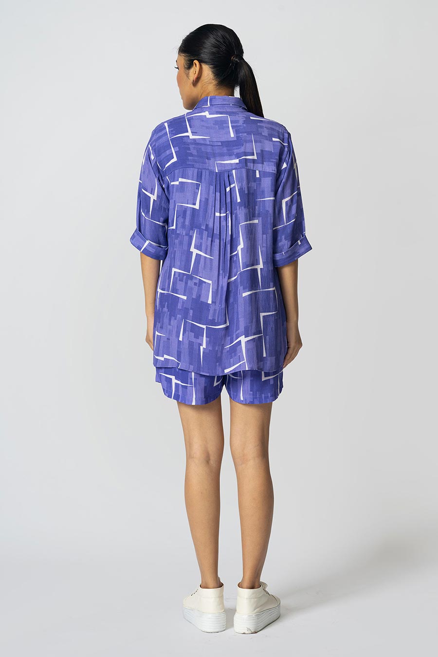 Lilac Brick Printed Shirt, Inner & Shorts Co-Ord Set