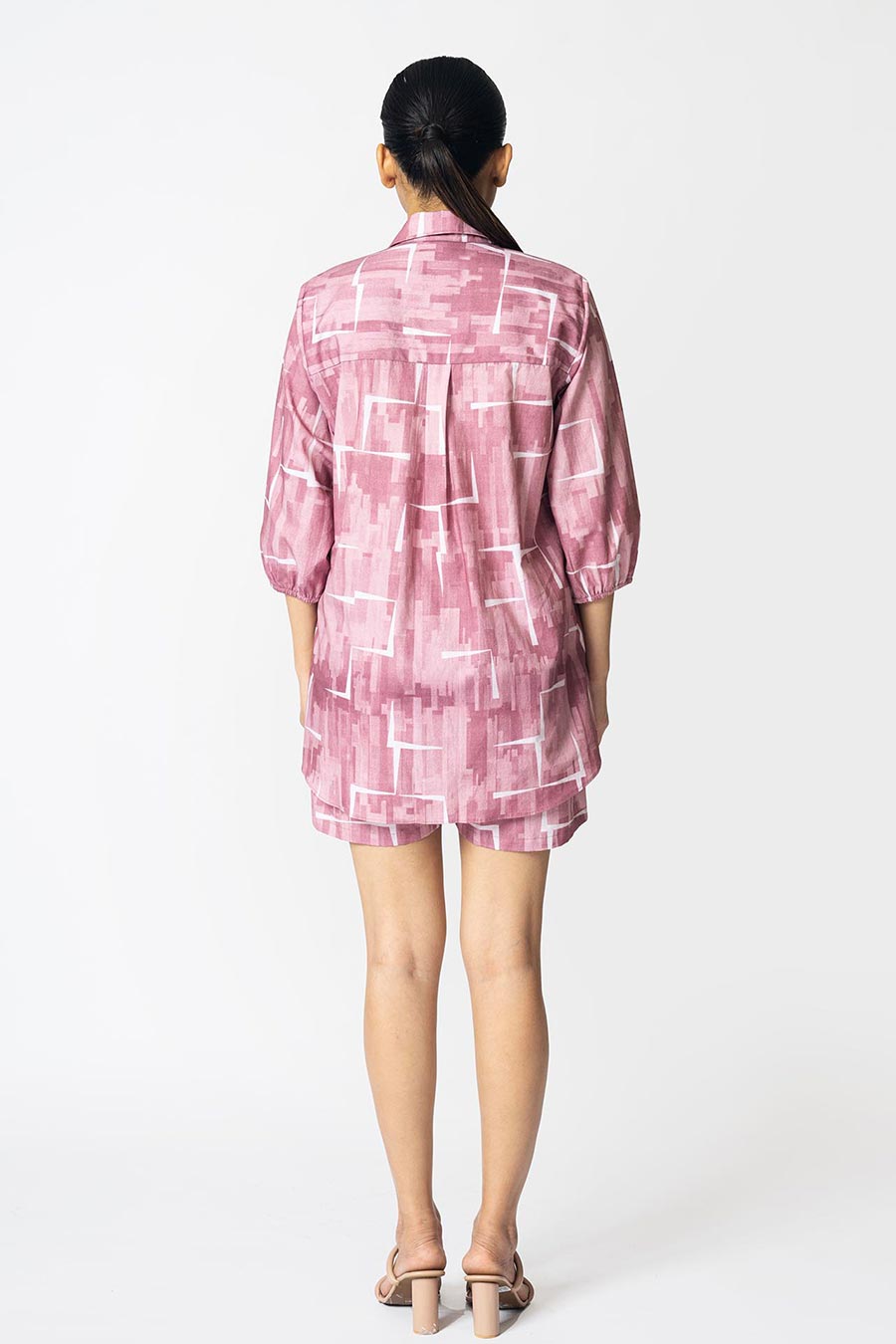 Pink Brick Printed Shirt & Shorts Co-Ord Set