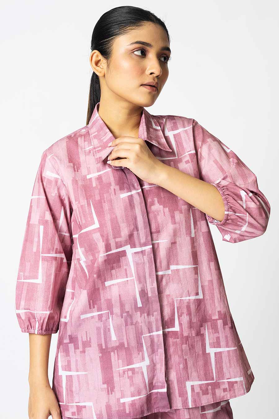 Pink Brick Printed Shirt & Shorts Co-Ord Set