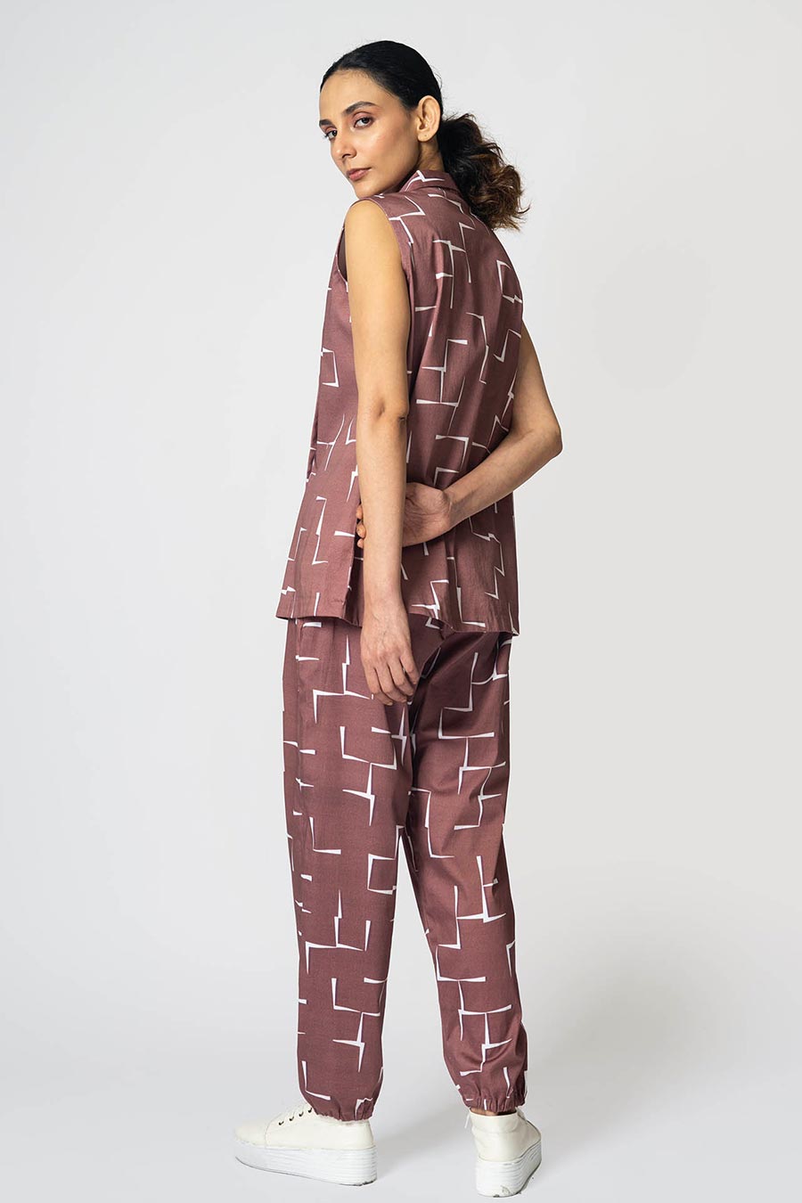 Pink Brick Printed Vest & Joggers Co-Ord Set