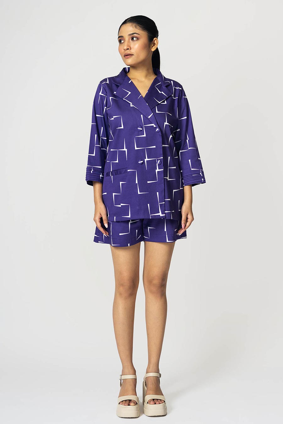 Purple Brick Printed Shirt & Shorts Co-Ord Set