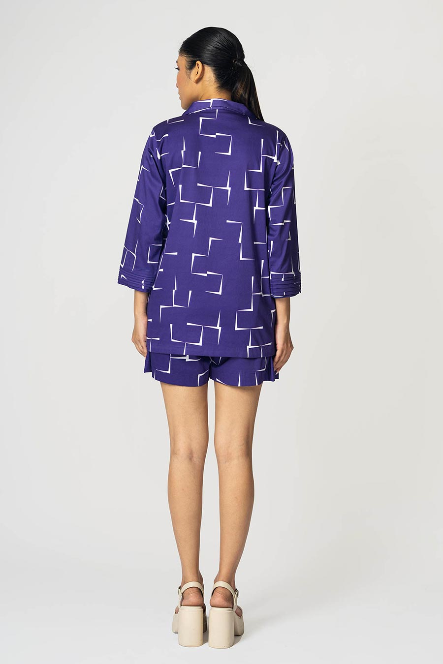 Purple Brick Printed Shirt & Shorts Co-Ord Set
