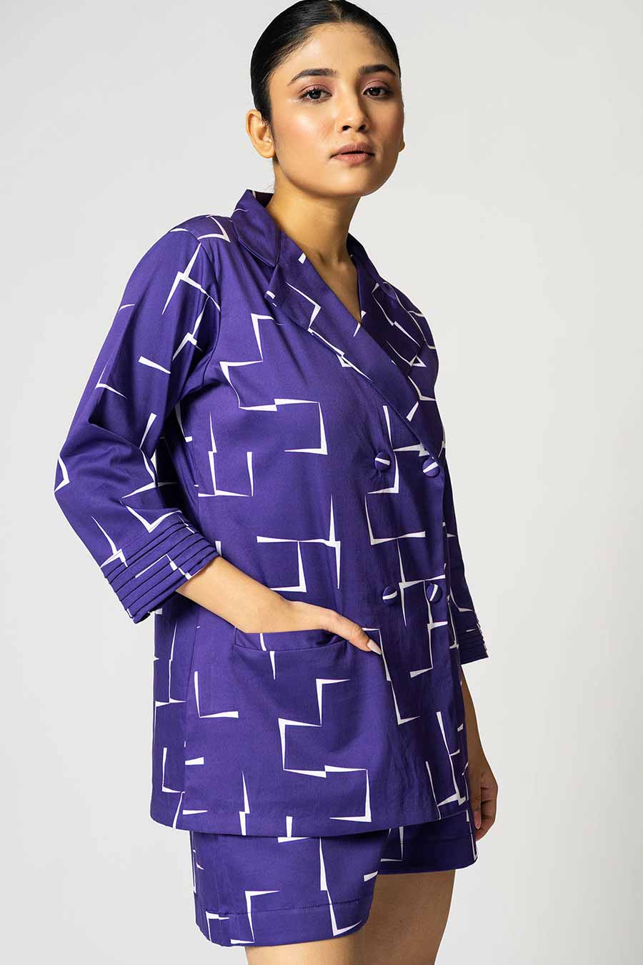 Purple Brick Printed Shirt & Shorts Co-Ord Set