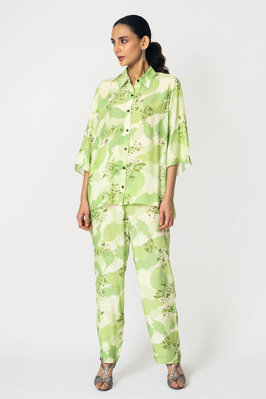 Lime Dots Printed Shirt & Pant Co-Ord Set