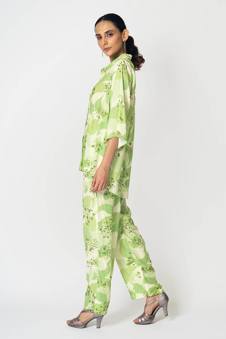 Lime Dots Printed Shirt & Pant Co-Ord Set