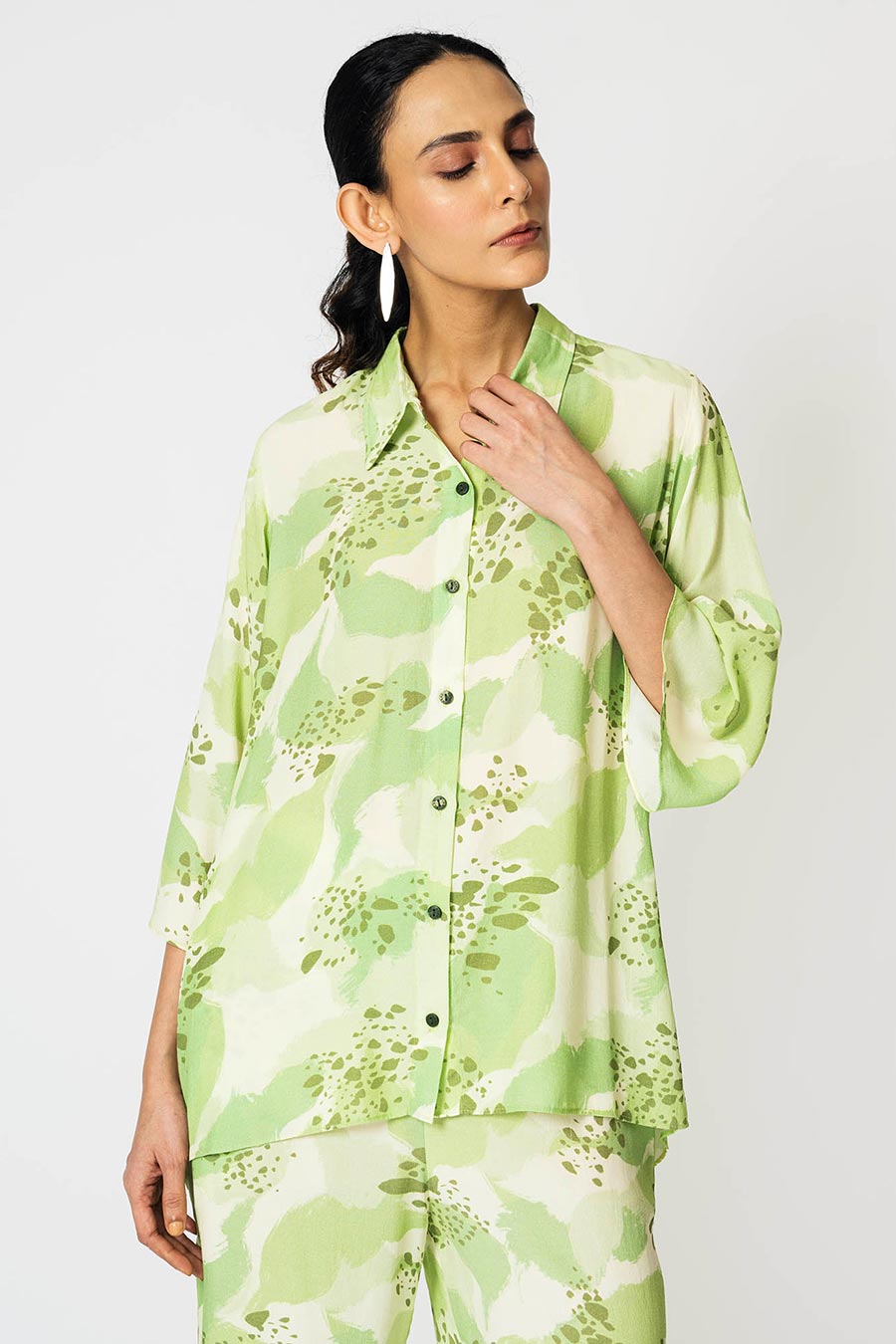 Lime Dots Printed Shirt & Pant Co-Ord Set