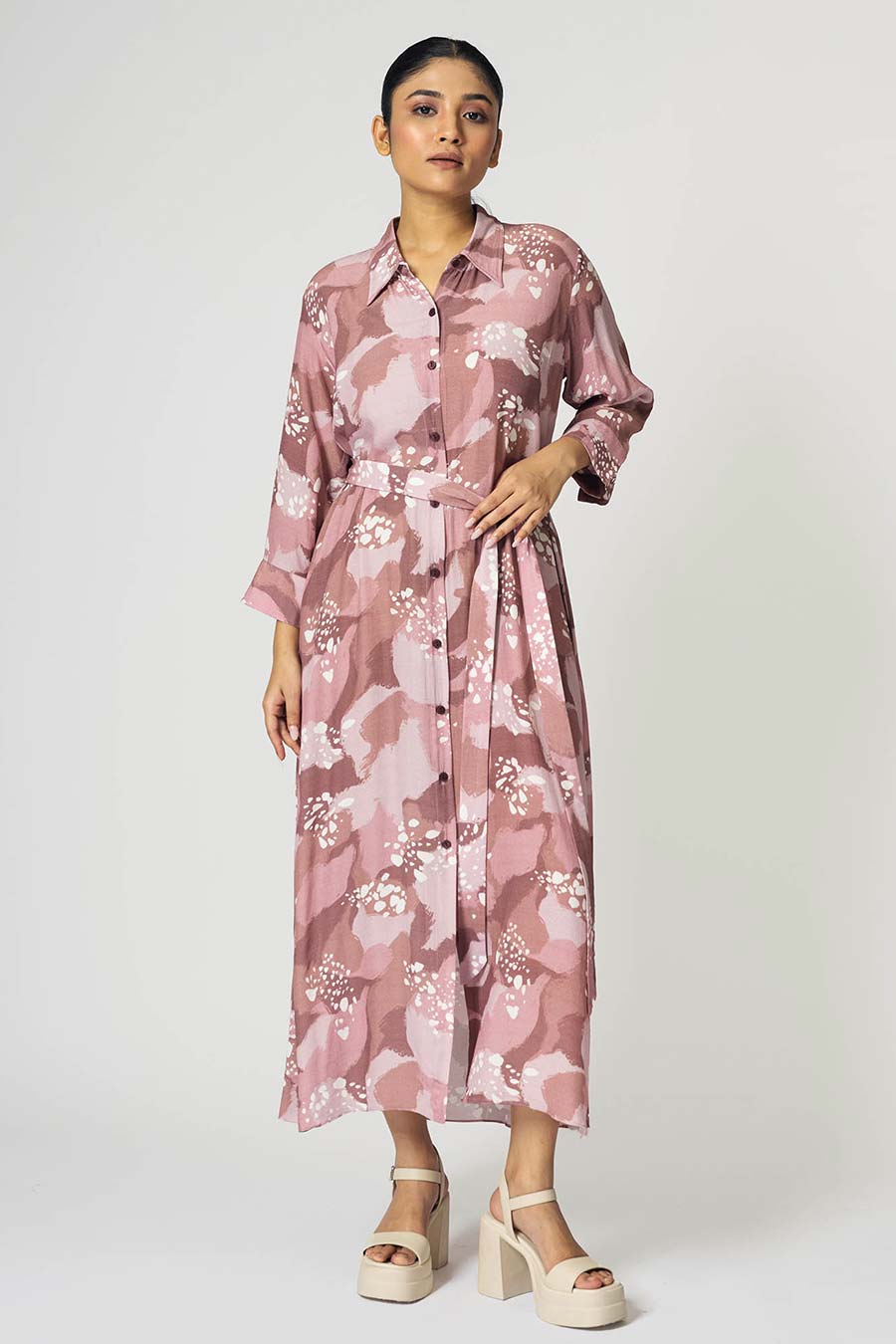 Pink Dots Printed Long Dress