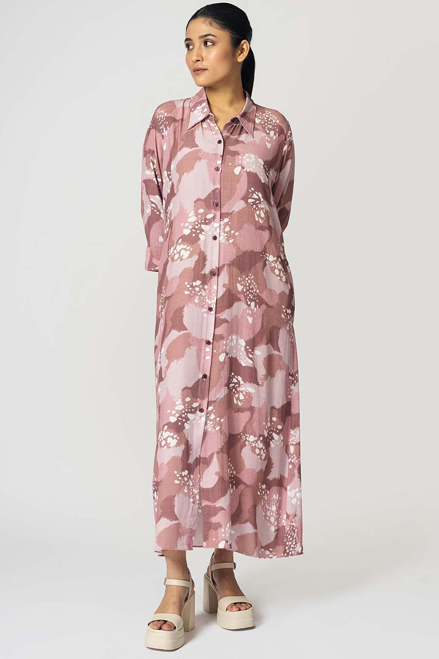 Pink Dots Printed Long Dress