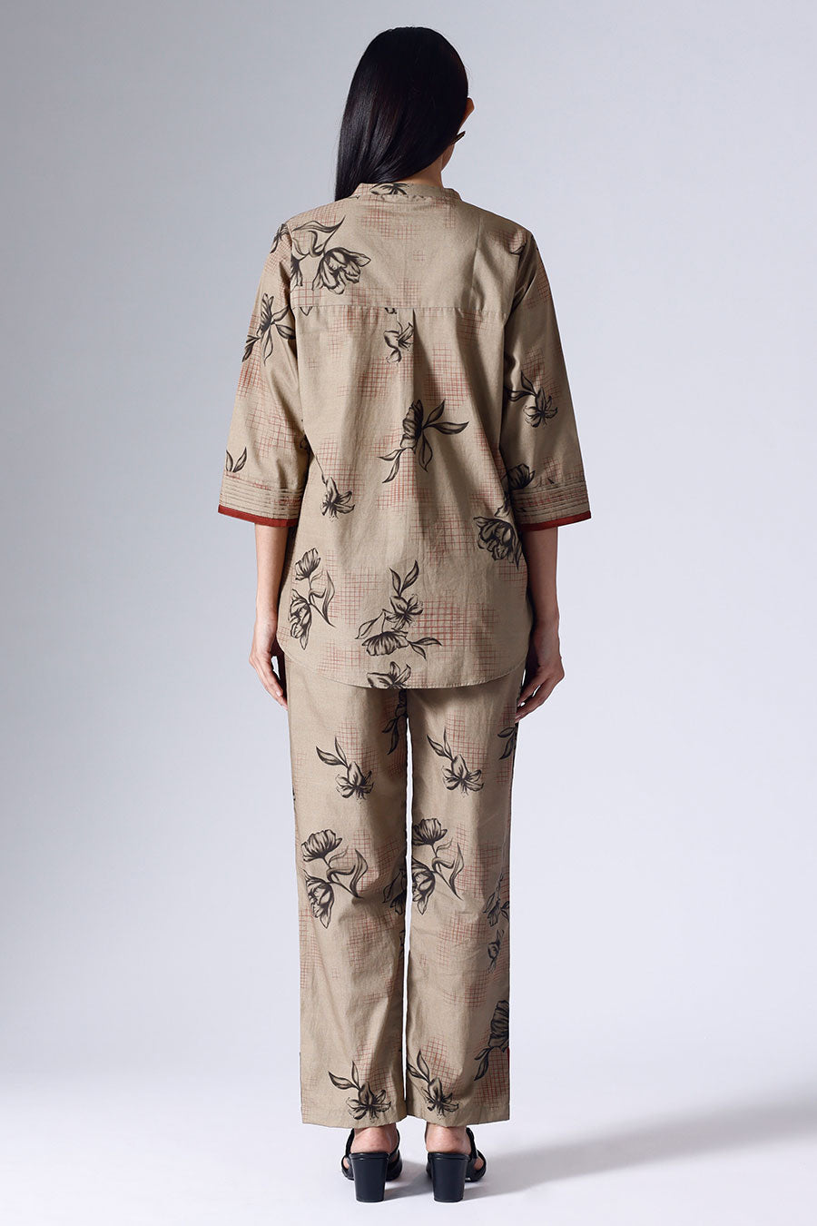 Beige Floral Grid Shirt
