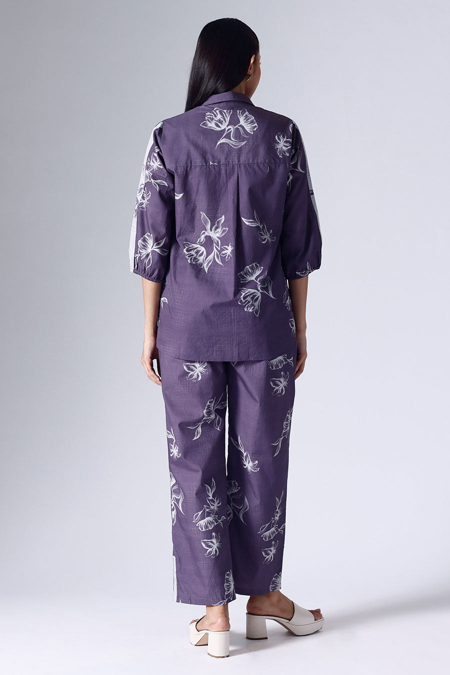 Purple Floral Grid Shirt & Pant Co-Ord Set