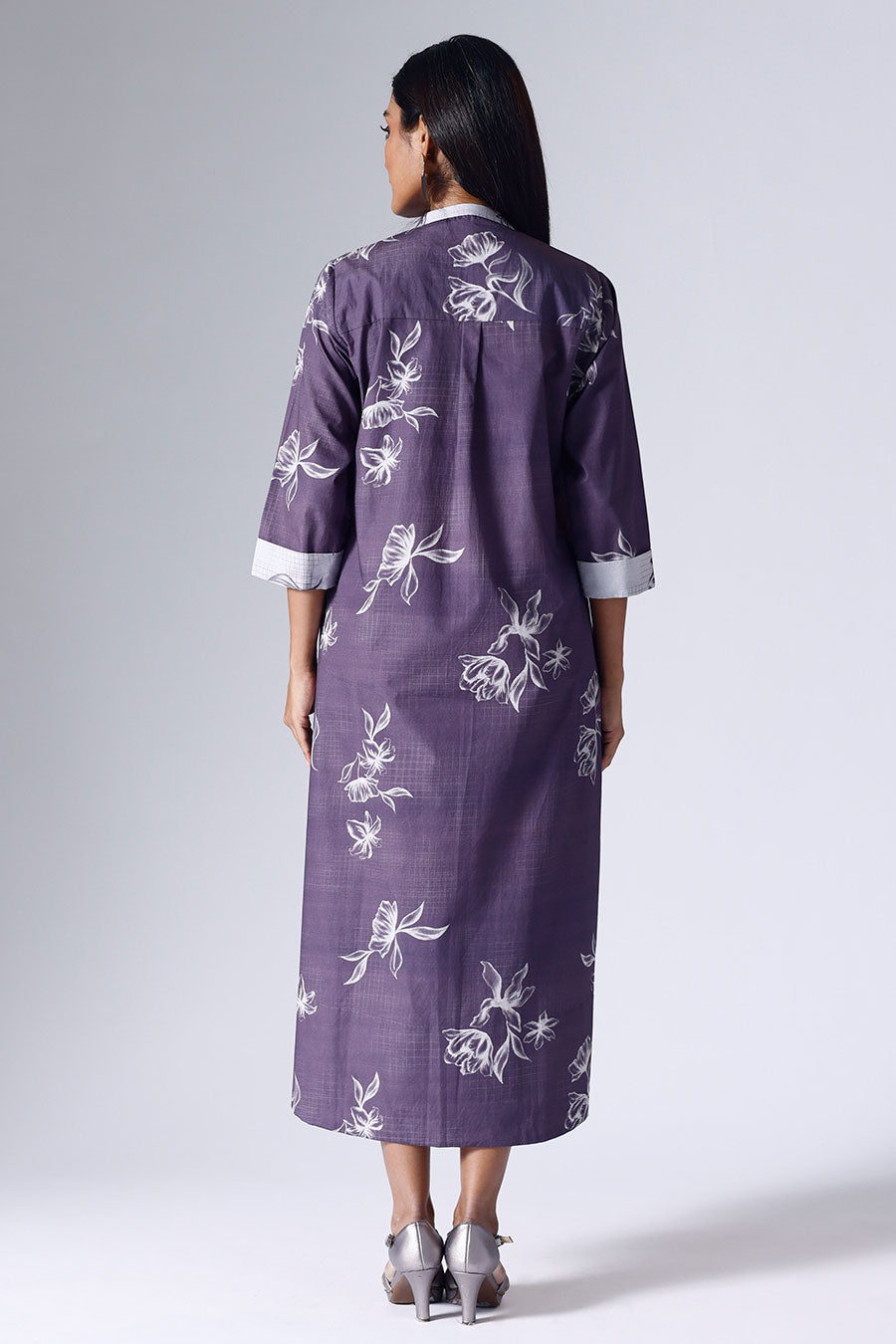 Purple Floral Grid Long Dress