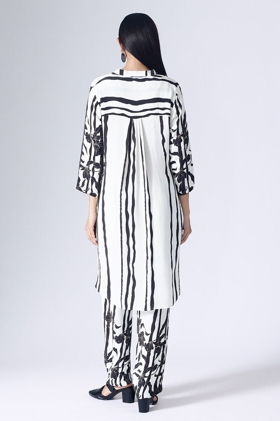 Black & White Floral Stripe Tunic With Pant Set