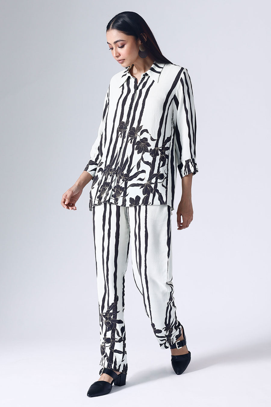 Black & White Floral Stripe Shirt