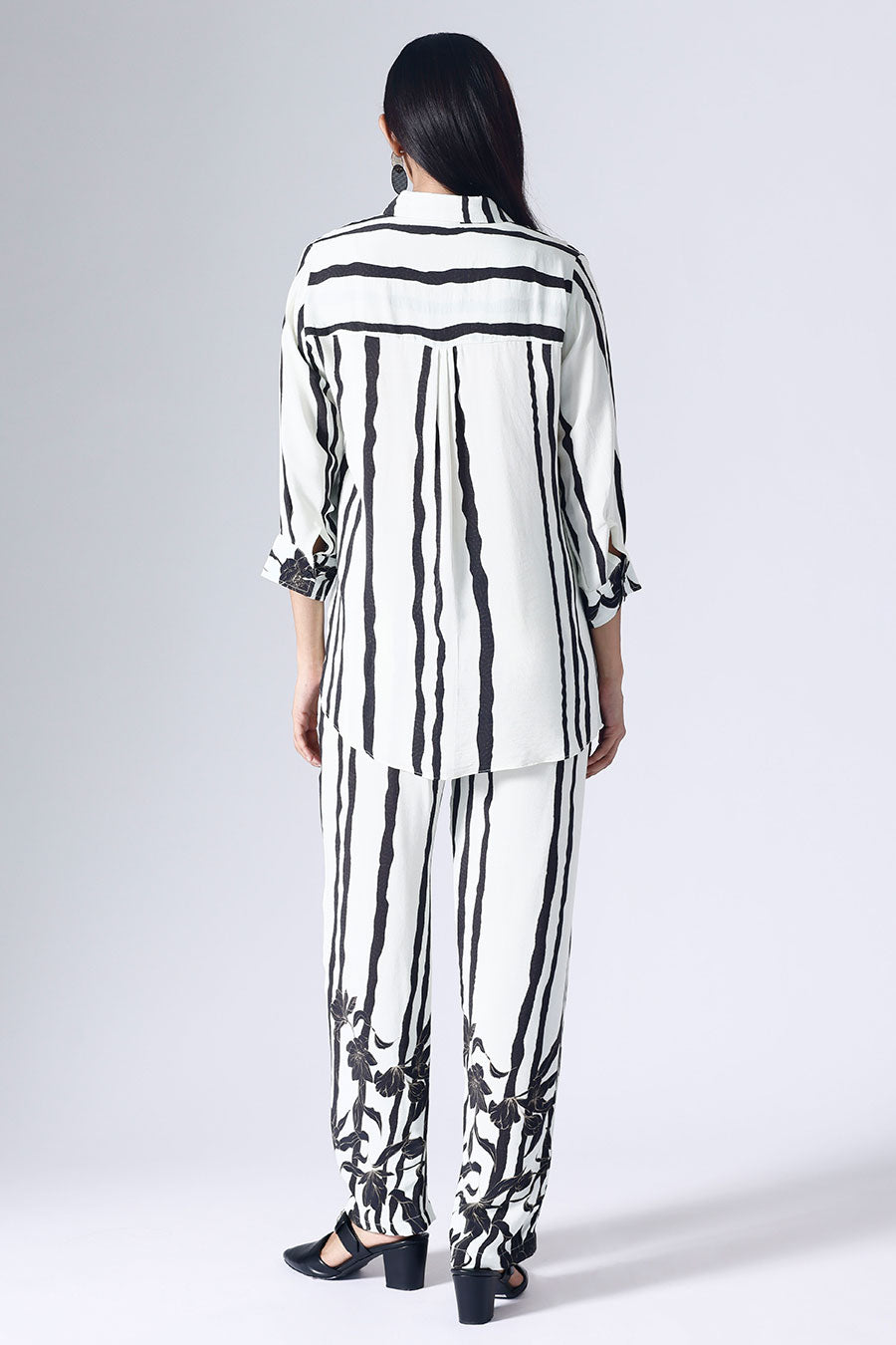 Black & White Floral Stripe Shirt