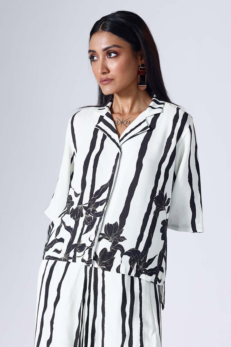 Black & White Floral Stripe Skirt Co-Ord Set