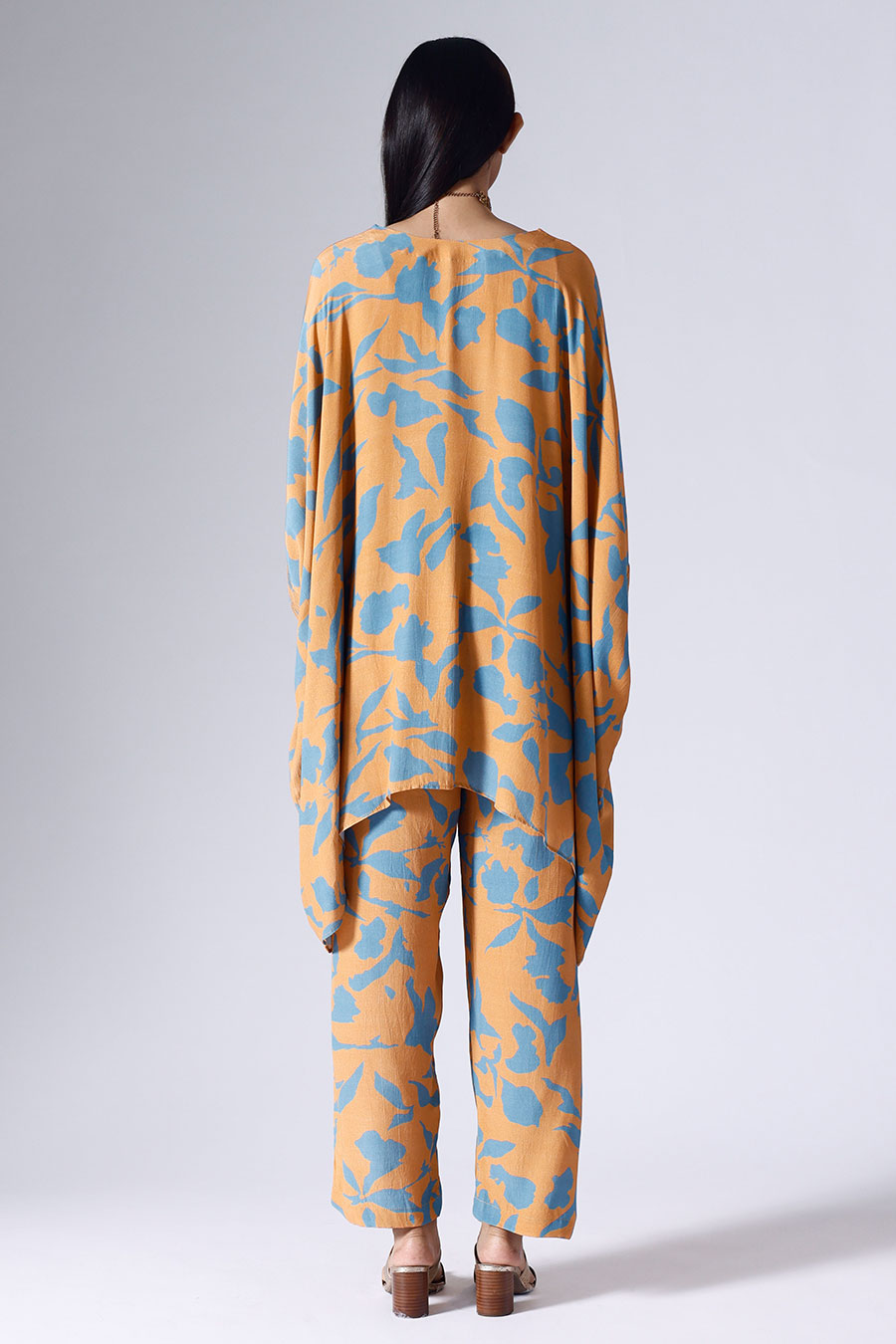 Orange Foliage Short Kaftan Set