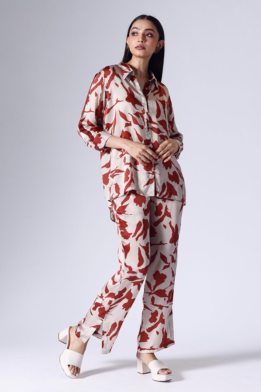 Taupe Foliage Shirt & Pant Co-Ord Set